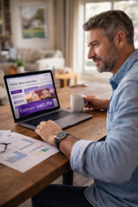 Homeowners Estimating property value using an online home value estimator and real estate market data