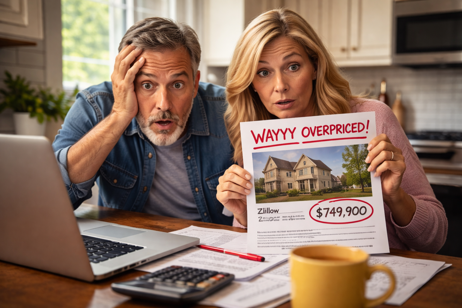 Mortgage rates 7% housing market. home seller pricing mistake 2026 overpriced listing shocked couple real estate